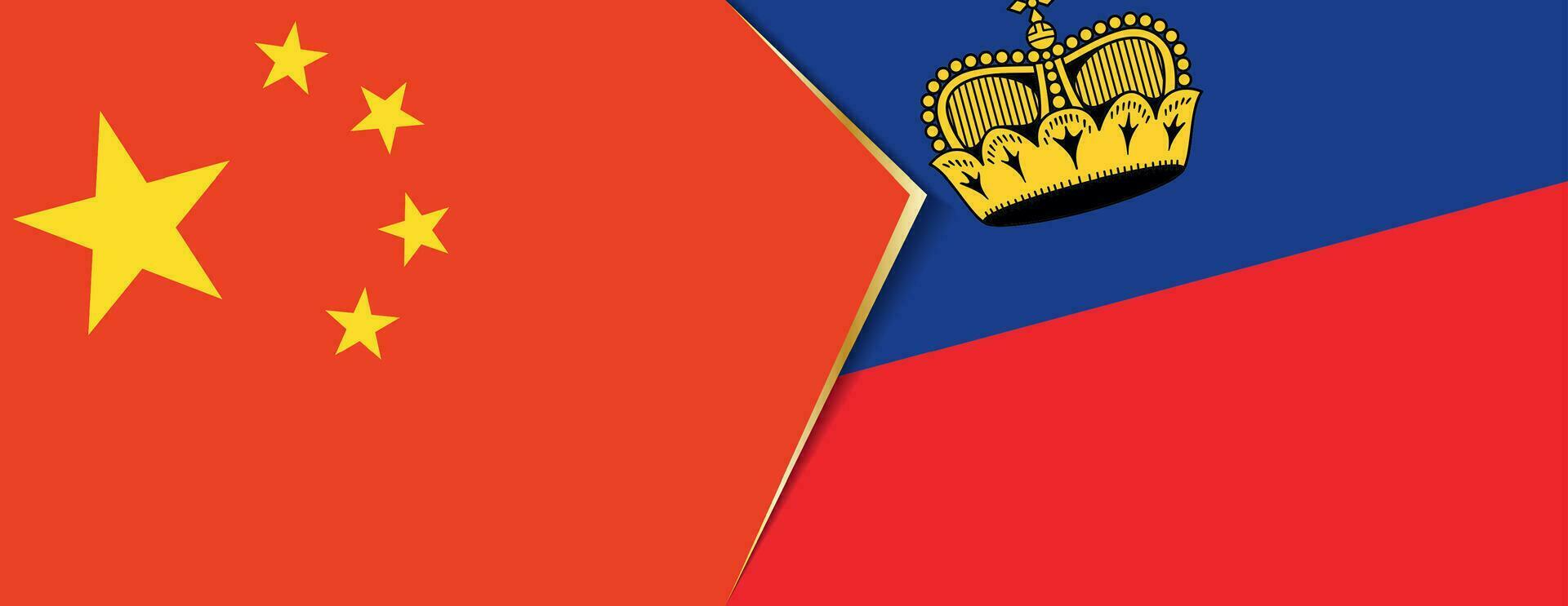 China and Liechtenstein flags, two vector flags.