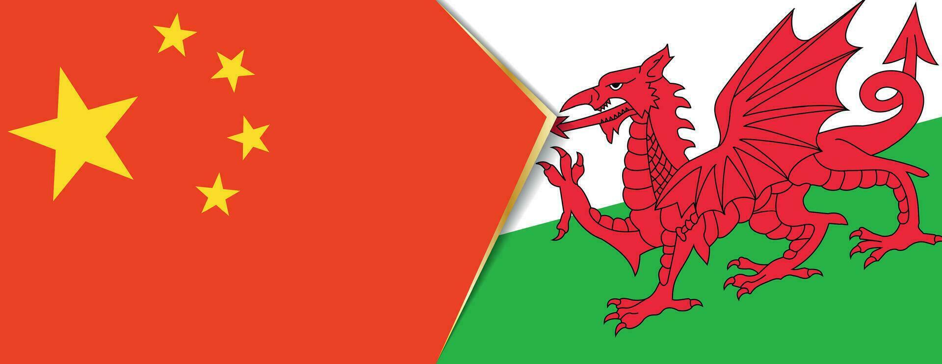 China and Wales flags, two vector flags.