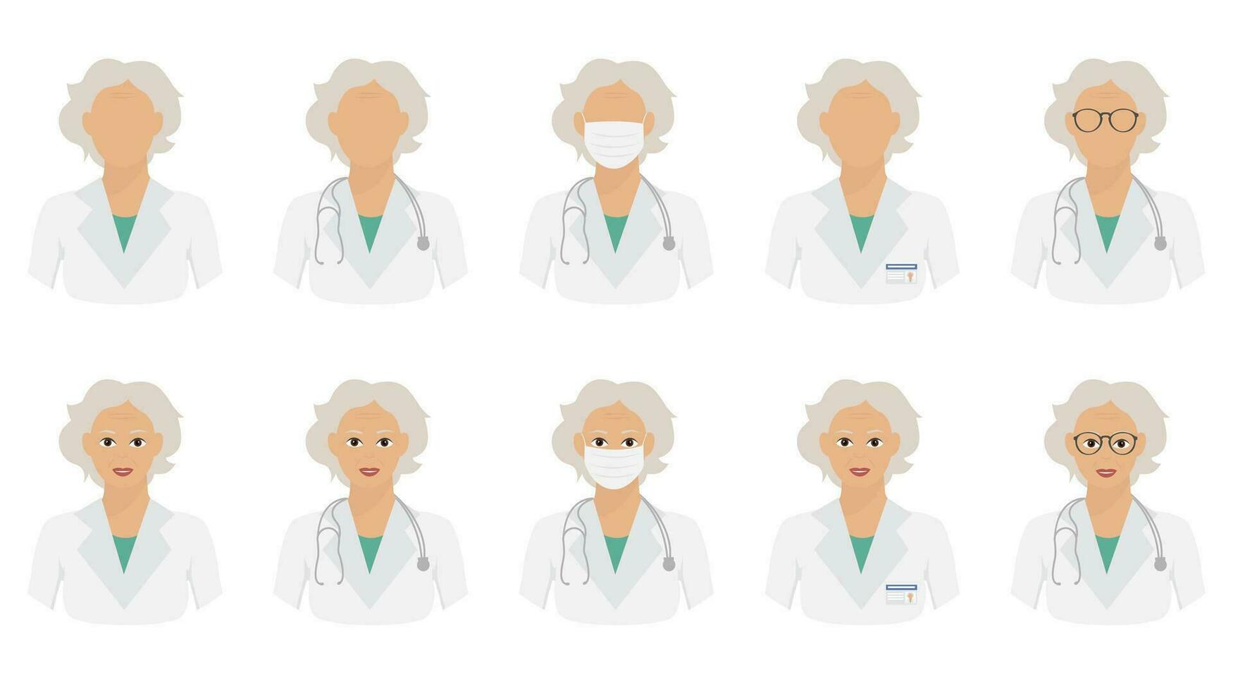 Female elderly doctor avatar collection vector