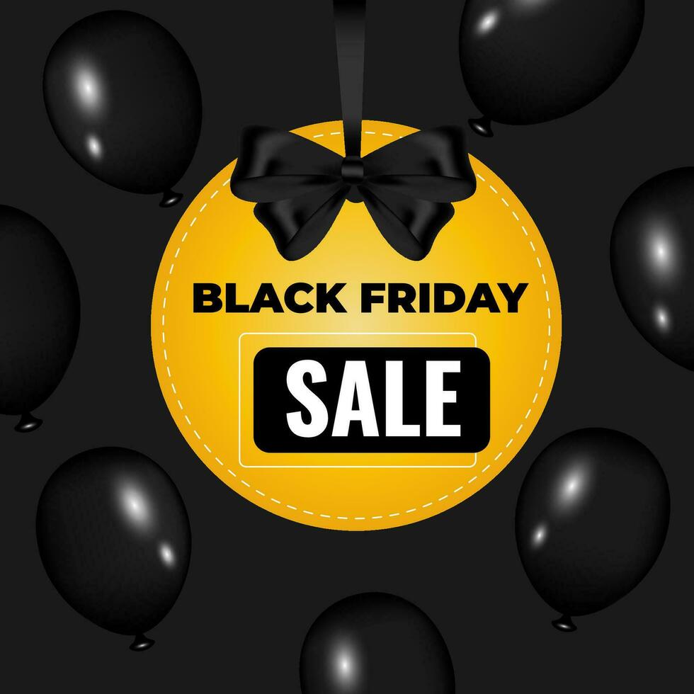 Black Friday sale banner with balloons . Social media post template. vector