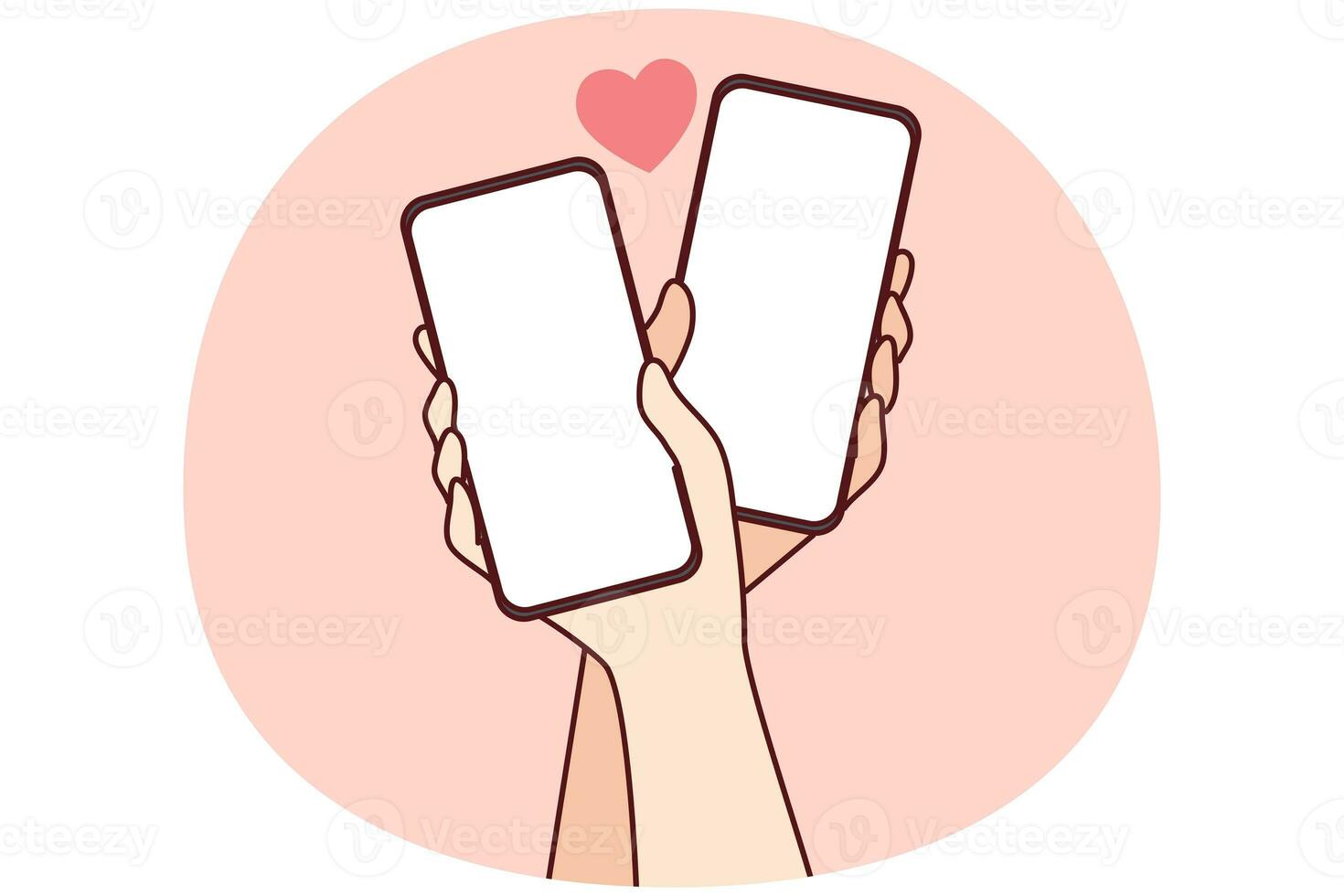 Couple hands with cellphones and internet dating photo