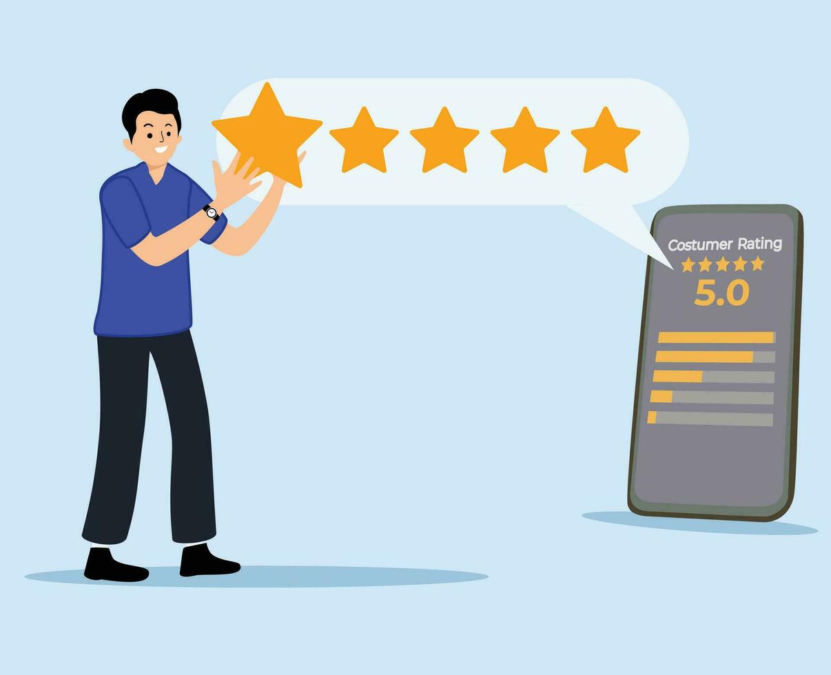 customer giving five stars feedback review vector