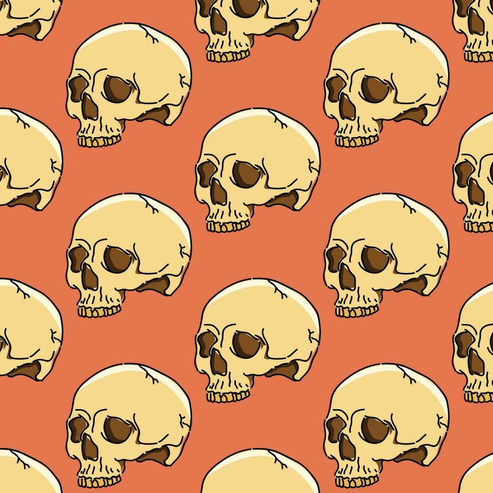 Skull Tile Illustration Design Vector in an Orange Background