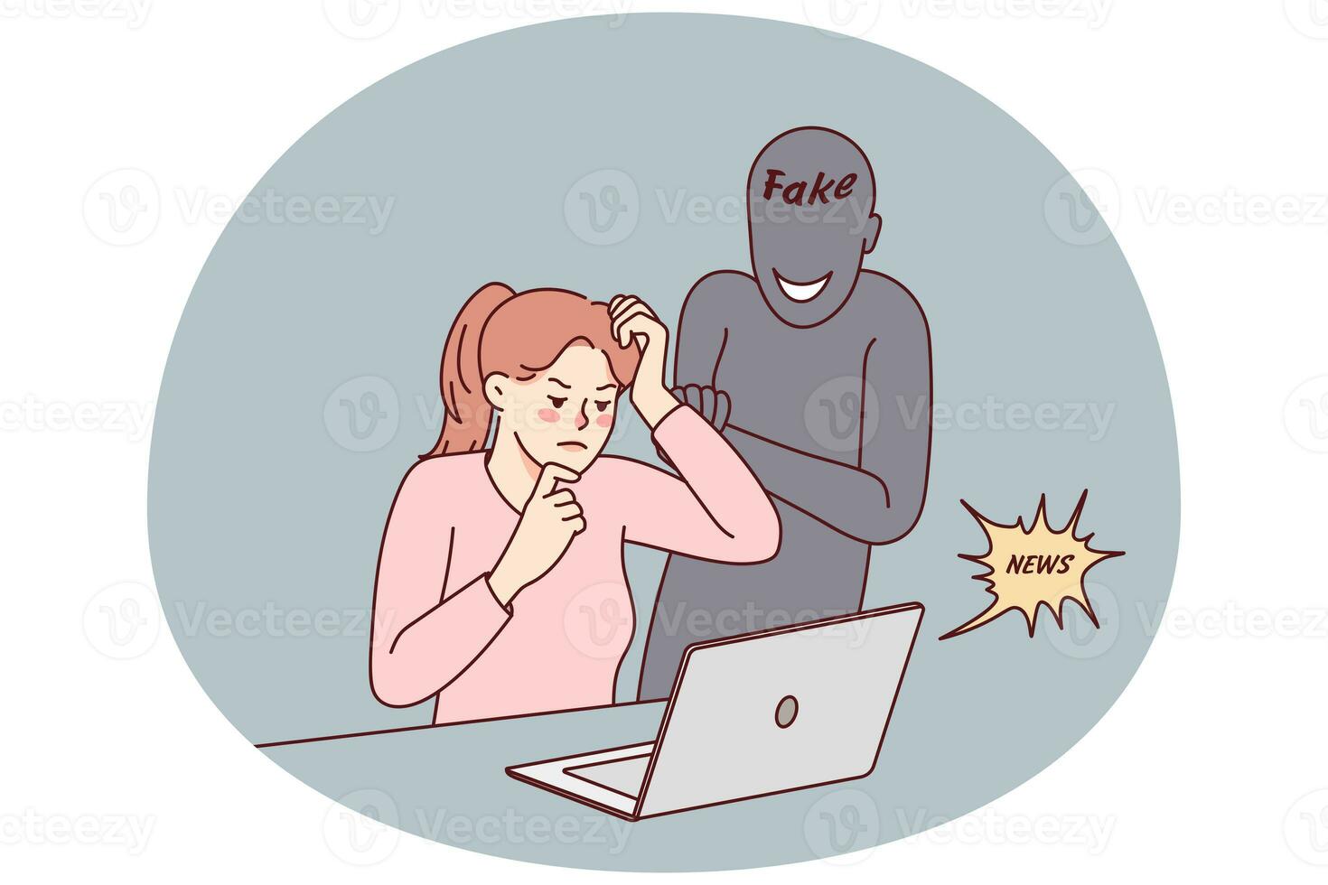 Frustrated woman reading fake news on computer photo