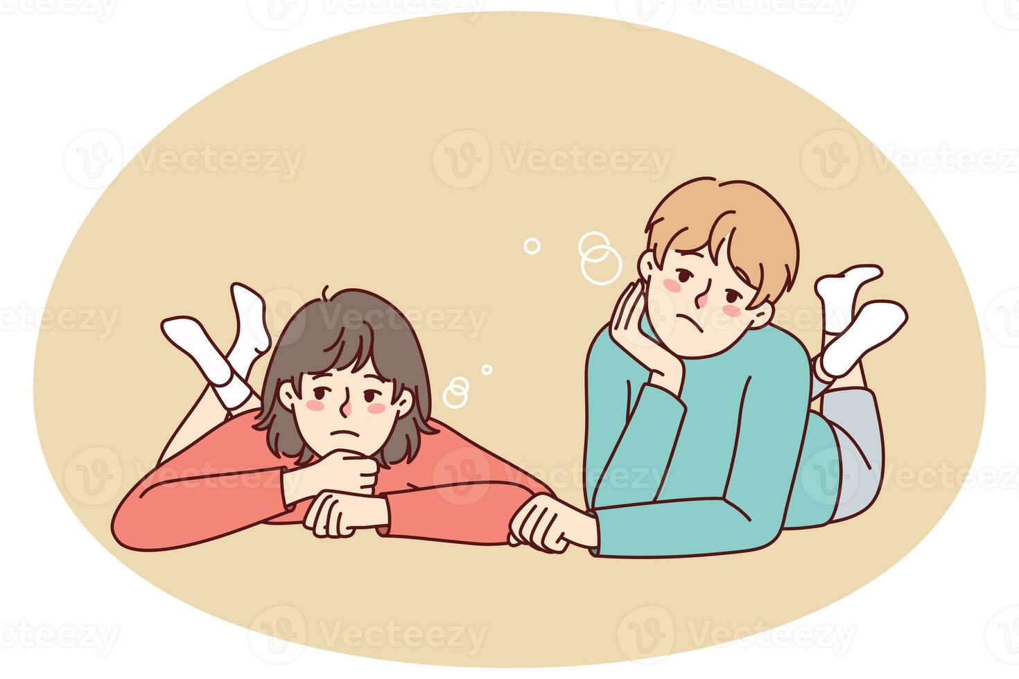 Bored kids lying on ground photo