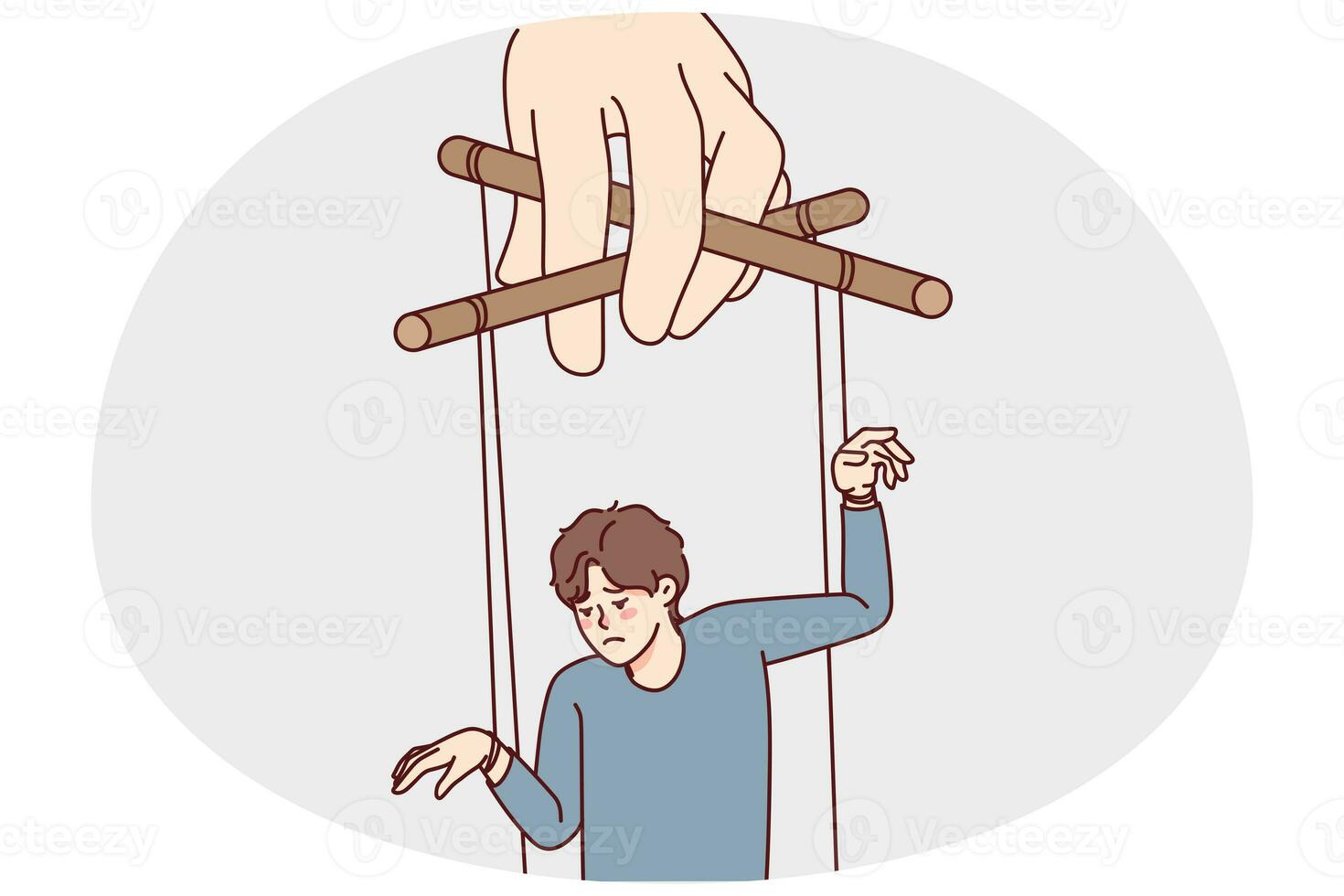 Puppeteer hand manipulating sad man photo