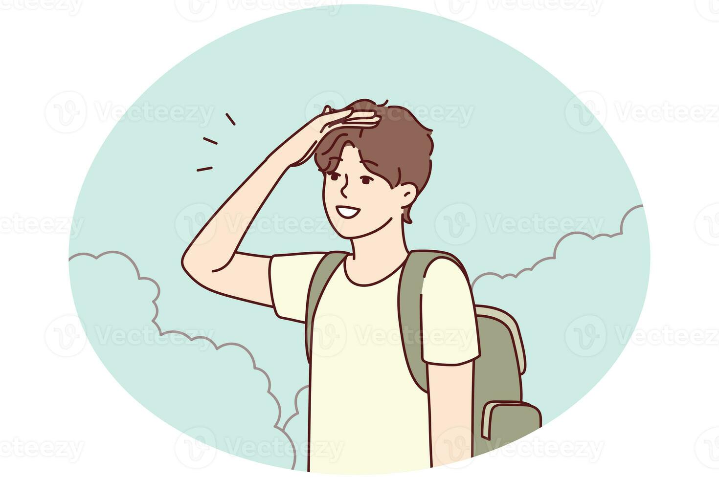 Man with backpack search way photo
