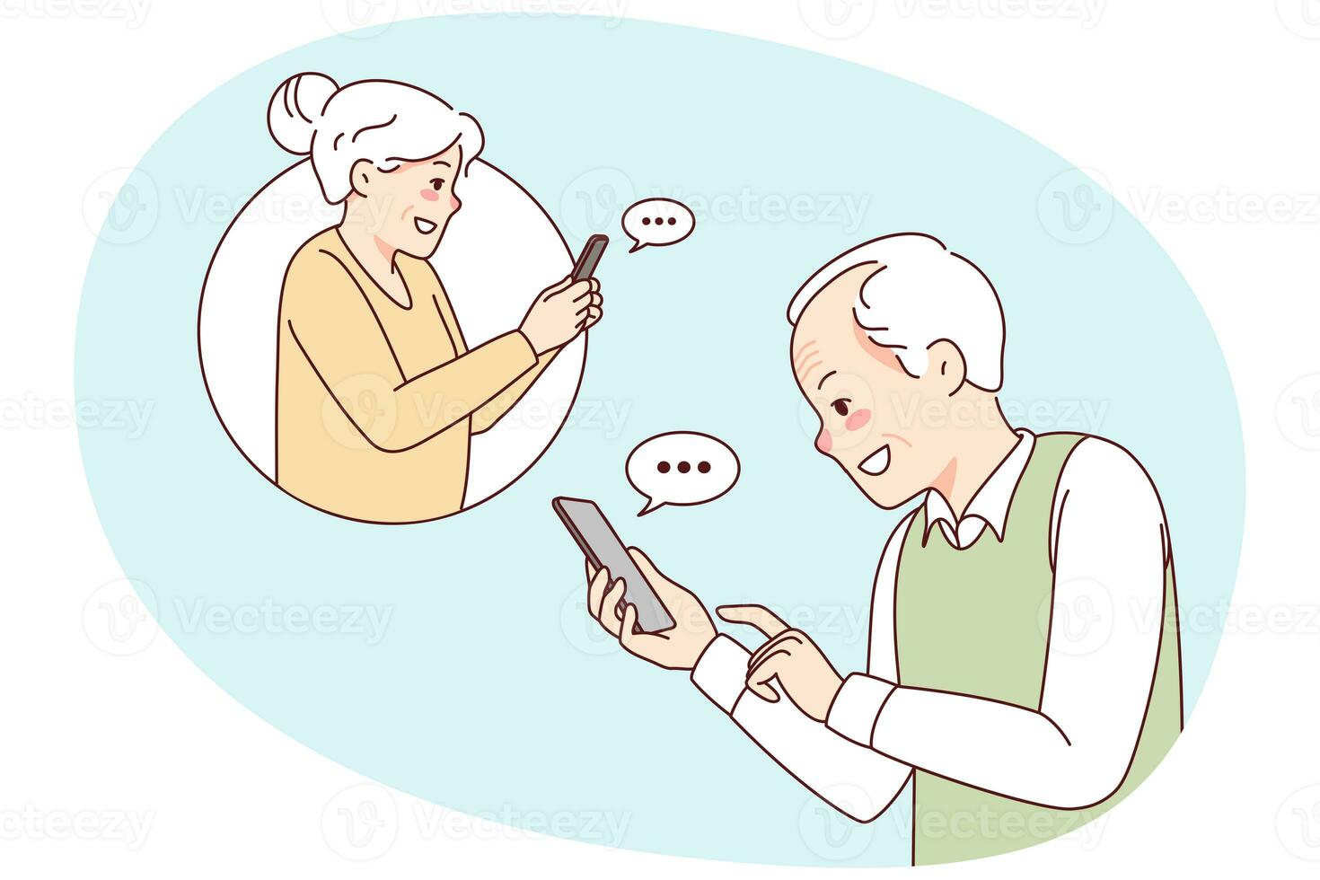 Happy mature people message online on mobile photo