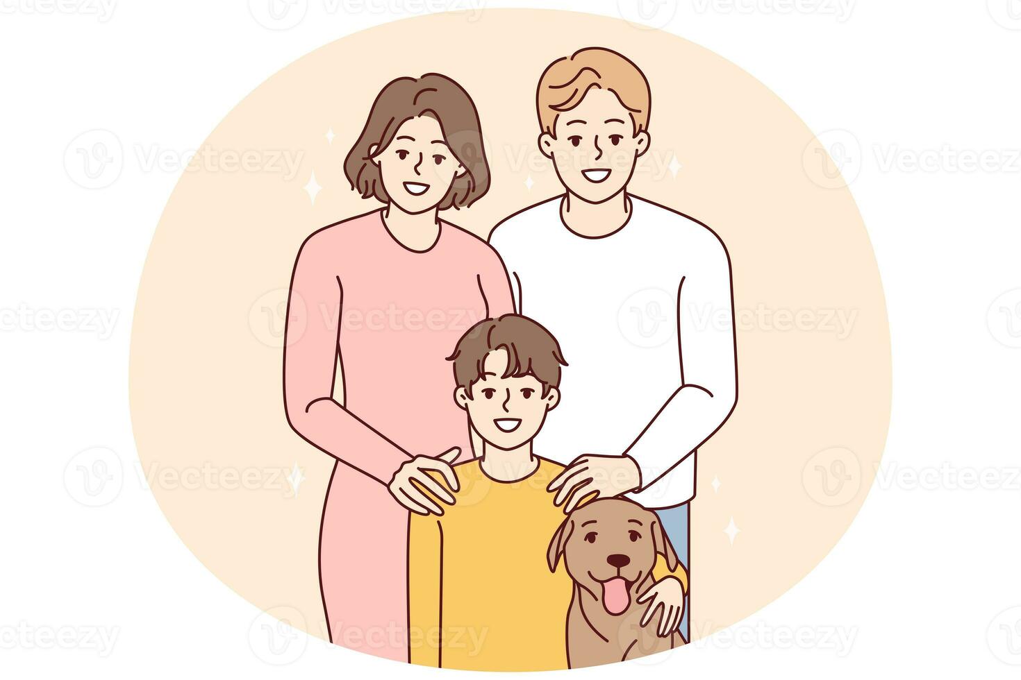 Portrait of family with child and dog photo