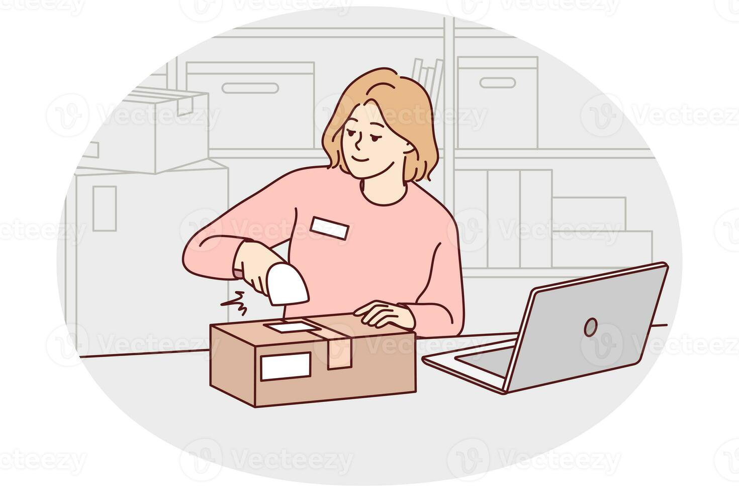 Female employee packing parcels at warehouse photo