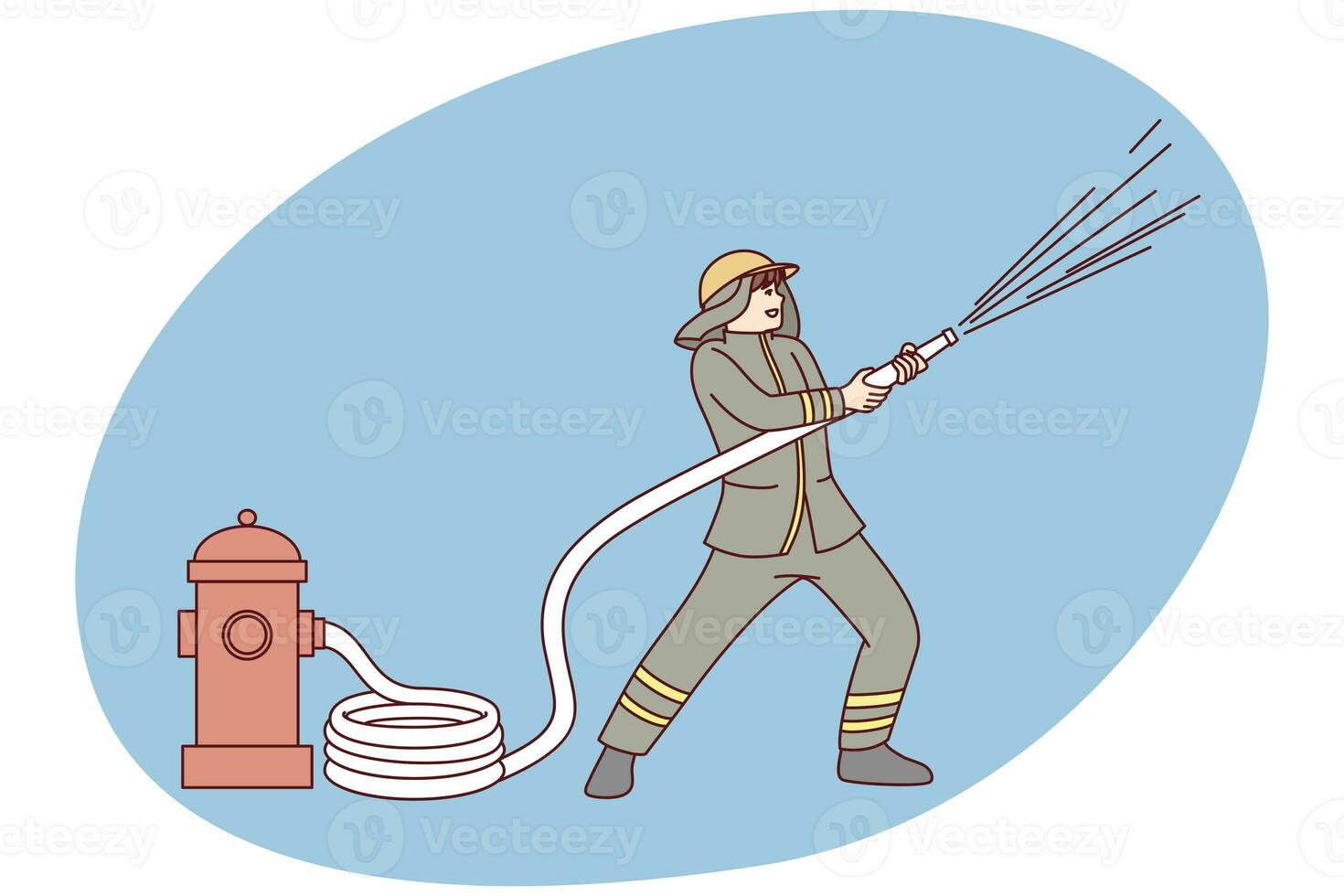 Fireman with hose working on site photo