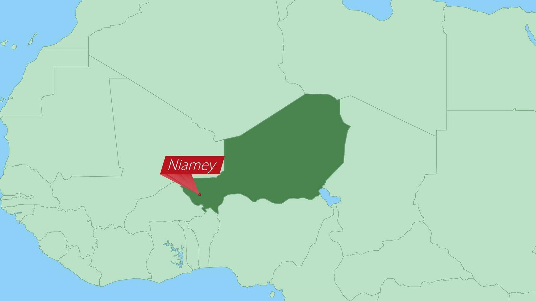 mapa de Níger con alfiler de país capital. vector