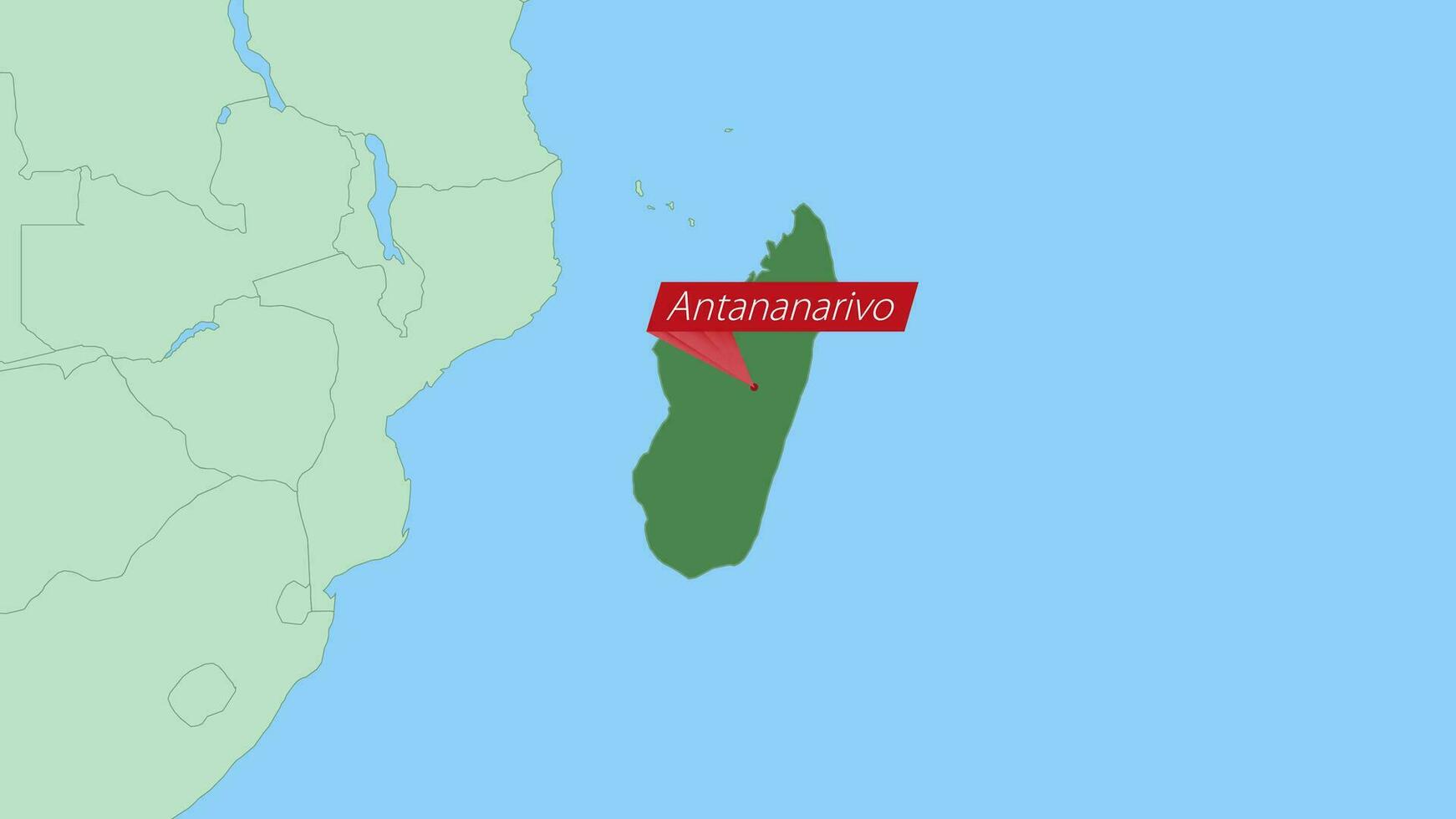 mapa de Madagascar con alfiler de país capital. vector