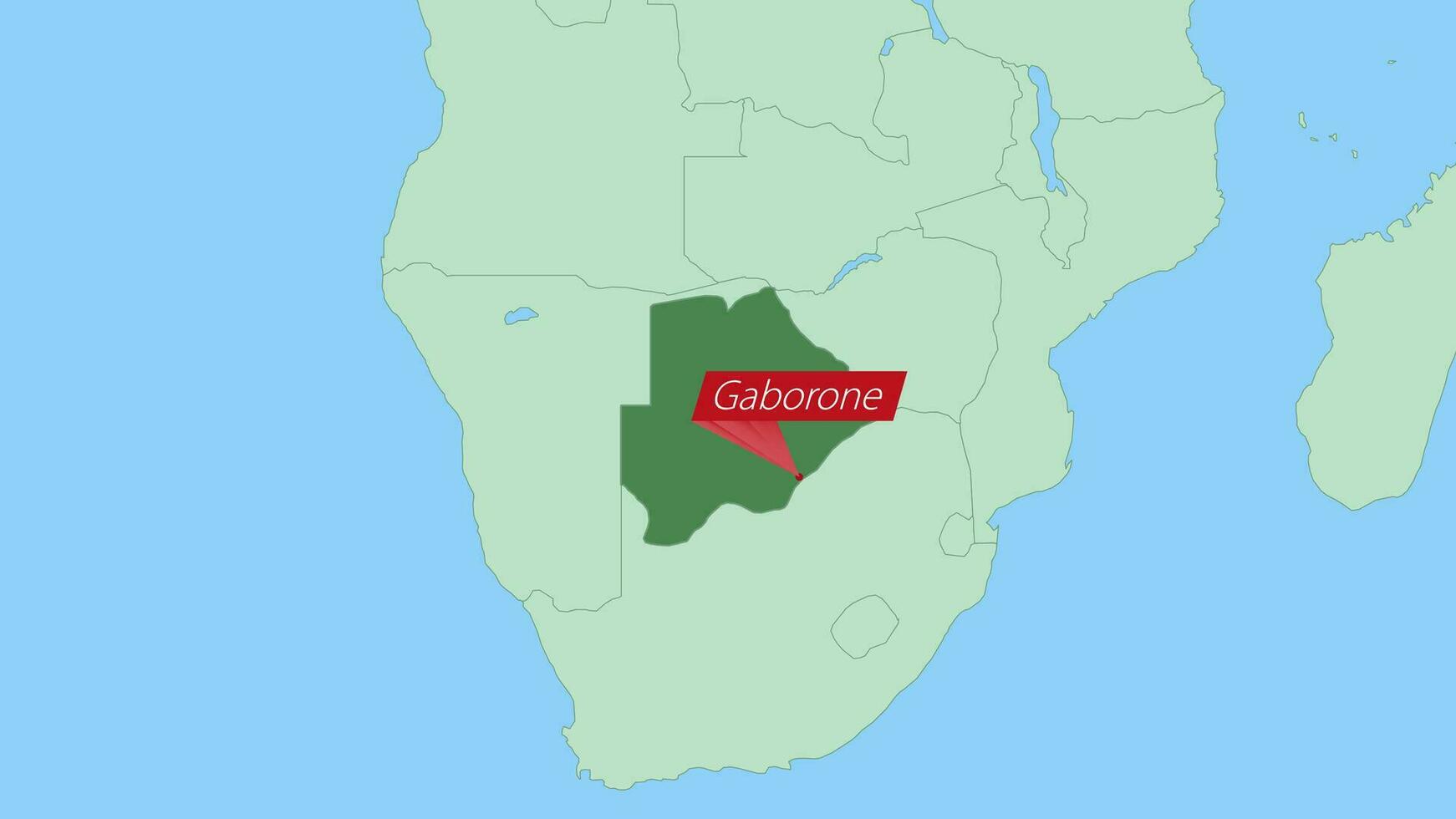 Map of Botswana with pin of country capital. vector