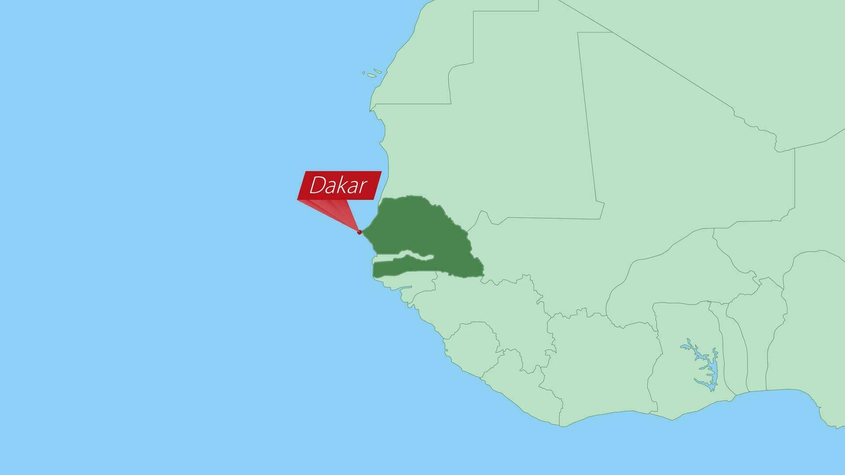 Map of Senegal with pin of country capital. vector