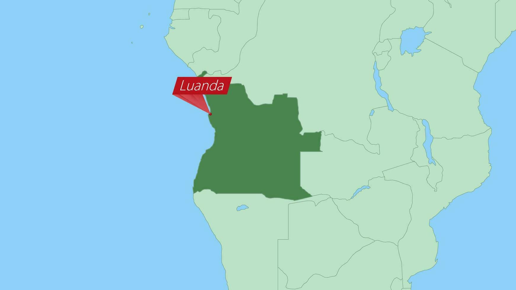 Map of Angola with pin of country capital. vector