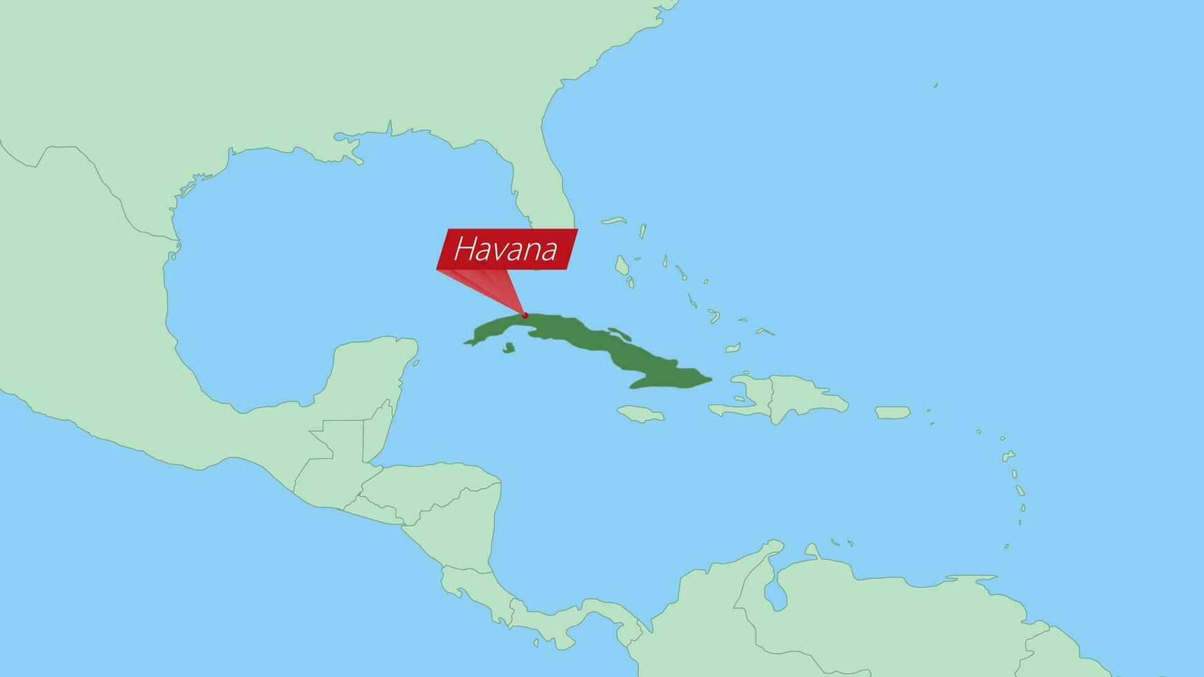 Map of Cuba with pin of country capital. vector