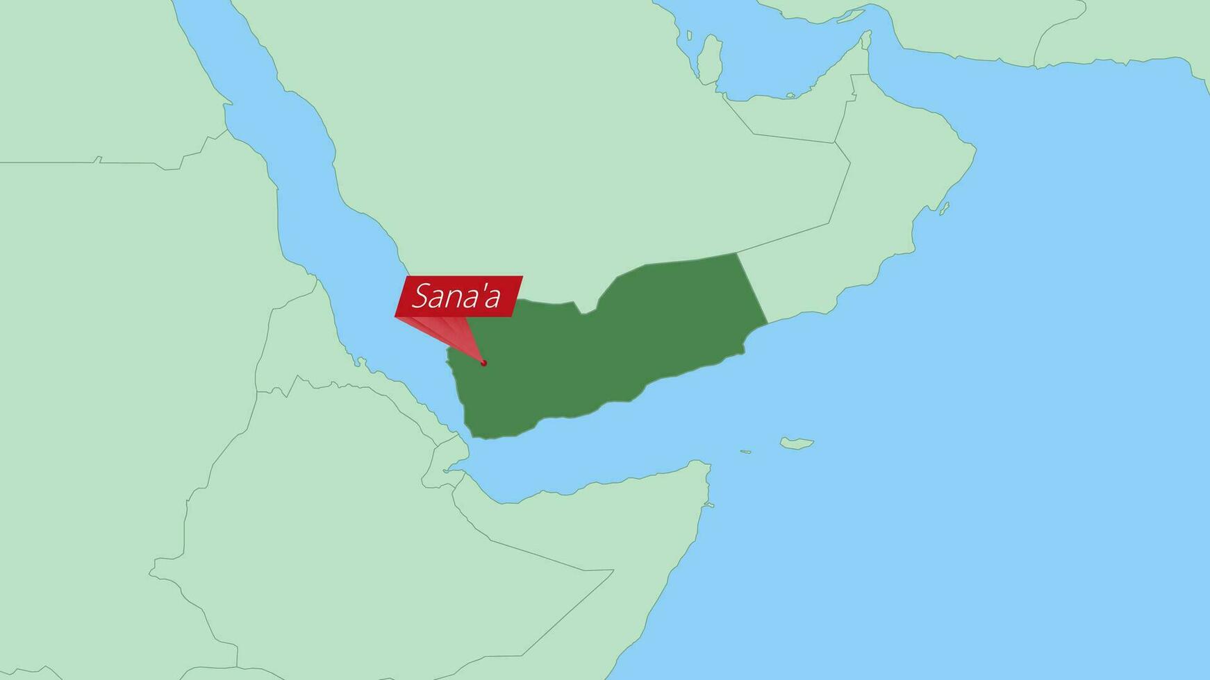 Map of Yemen with pin of country capital. vector