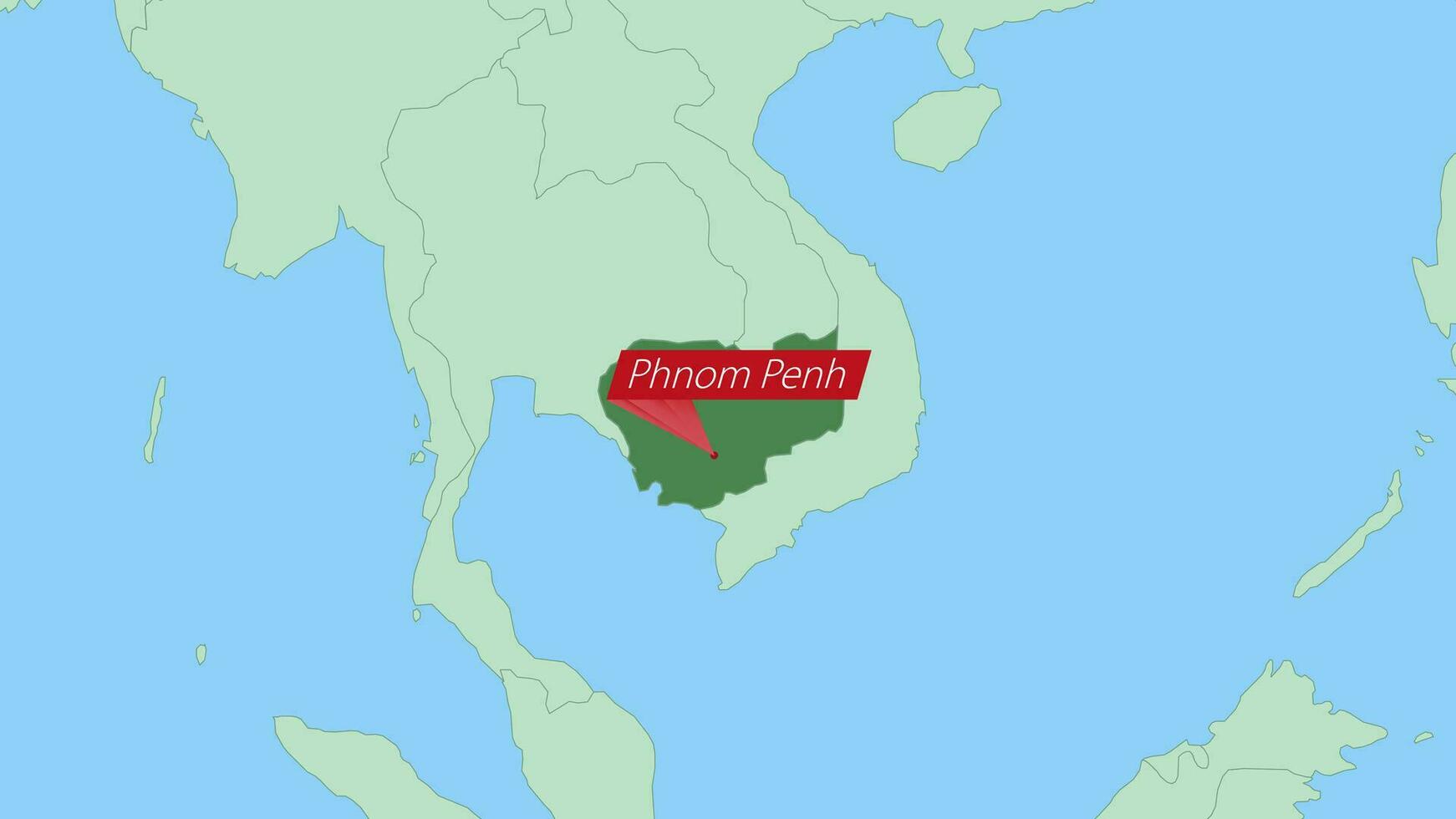 Map of Cambodia with pin of country capital. vector