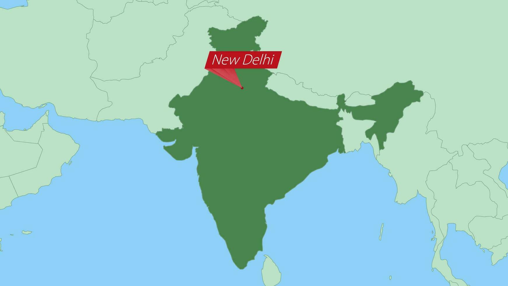 Map of India with pin of country capital. vector