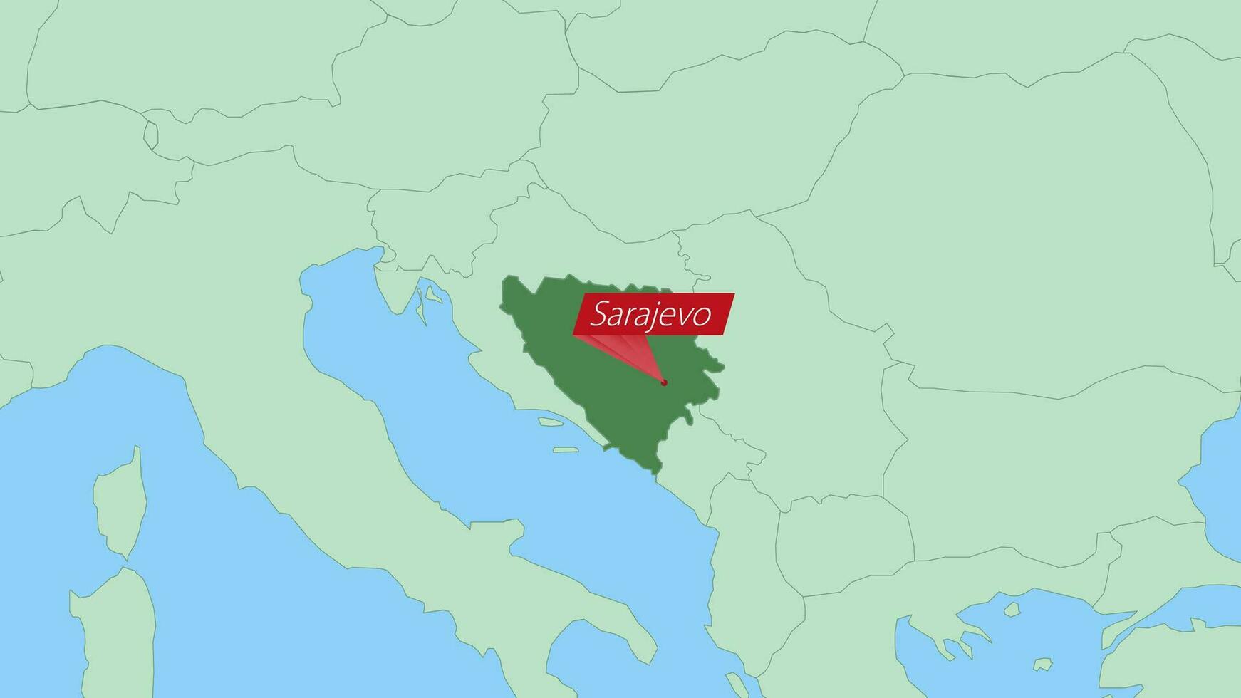 Map of Bosnia and Herzegovina with pin of country capital. vector