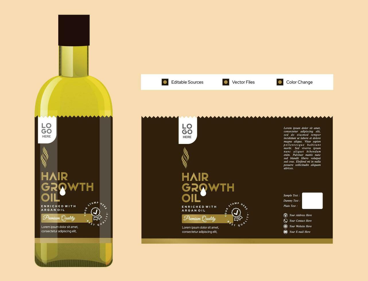 Hair oil label design with layout and mockup 3D illustration vector