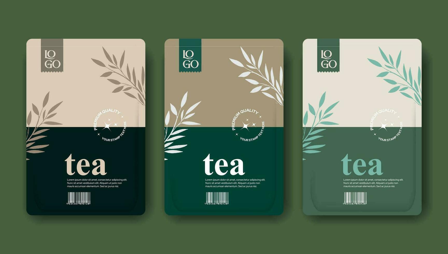 Tea label designs set vector packaging design layouts modern design typography sachet illustration
