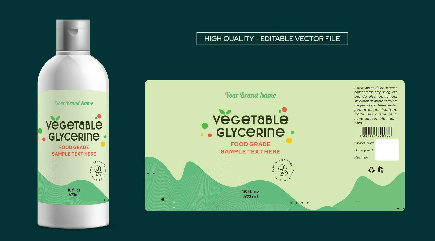 Vegetable glycerin label design, food-grade label vector illustration, for skin care, hair care, soap base oil label design high-quality editable file.