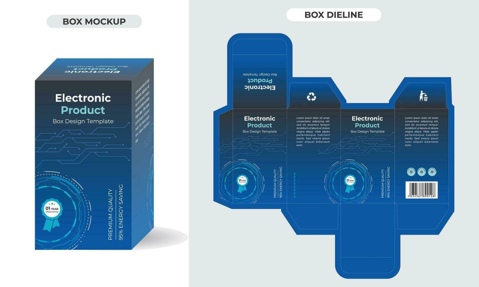 Electronic product box design with dieline and 3D mockup illustration, charger box design, speaker box design, Electronic accessories parts packaging design vector