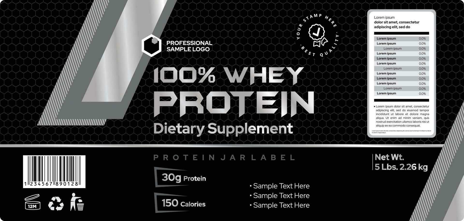Whey Powder Protein Label Design, Dietary supplement label, Bottle
