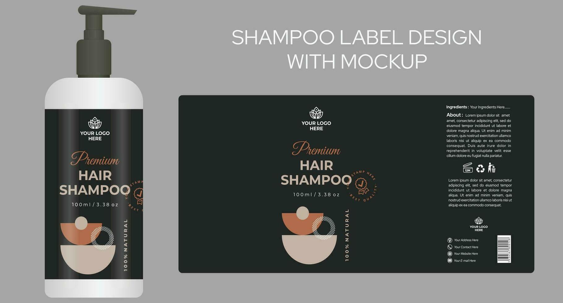 Shampoo Label Design, Keratin Shampoo Packaging, Cosmetic packaging, realistic plastic shampoo bottle mockup template with 3d illustration vector