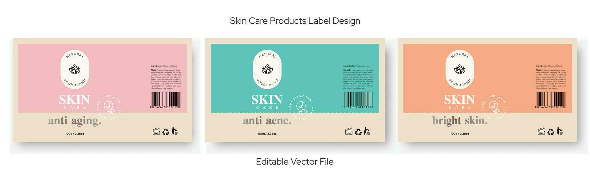 Skin care product label design anti aging anti acne bright skin healthy skin glowing skin cream label design, cosmetic labels vector collection templates. Premium skincare labels Illustration.
