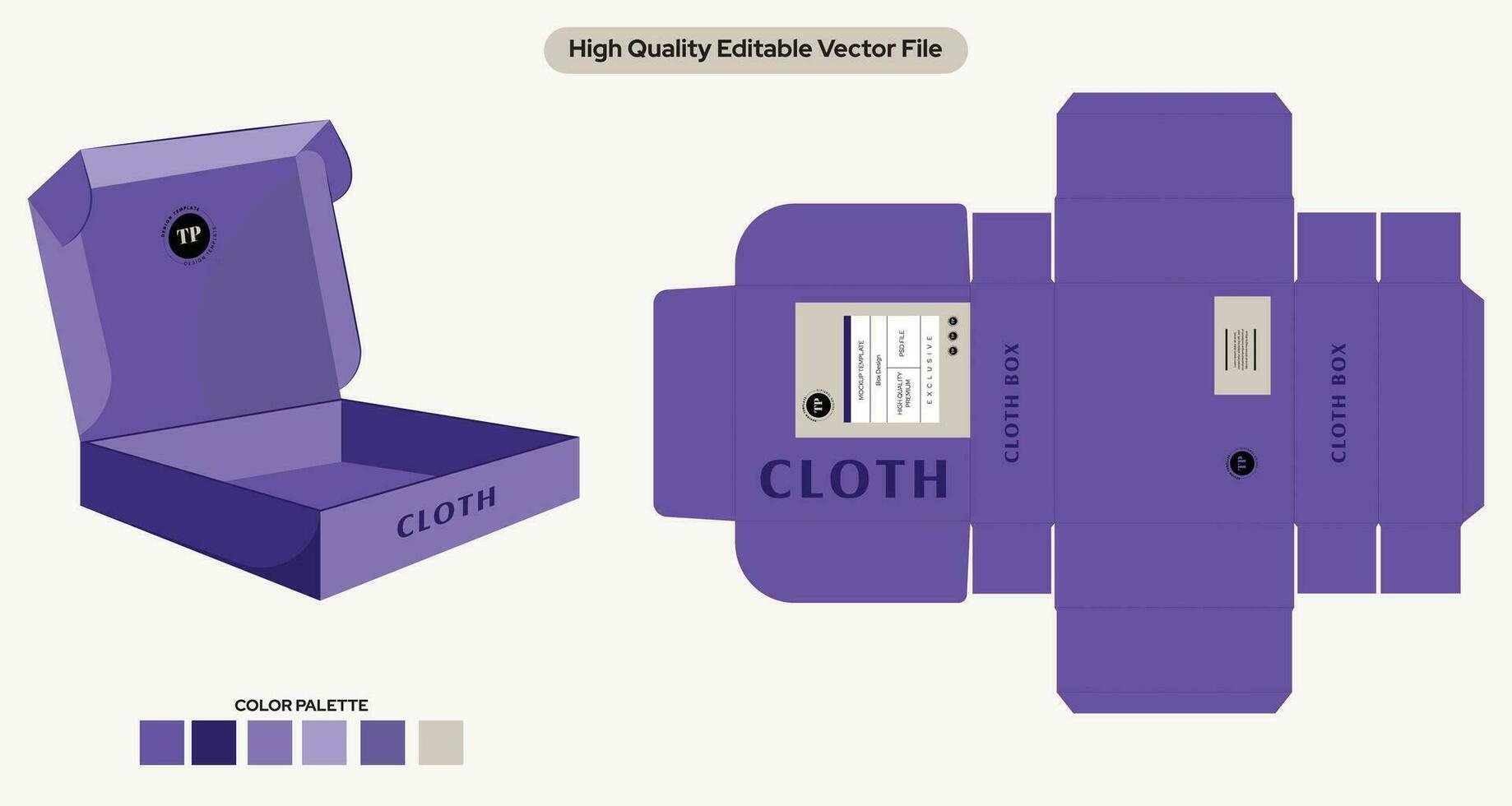 Cloth box design, apparel packaging box design with die line, jeans shirt packaging, suit p box design, masculine packaging, garment box layout die line, editable vector file.