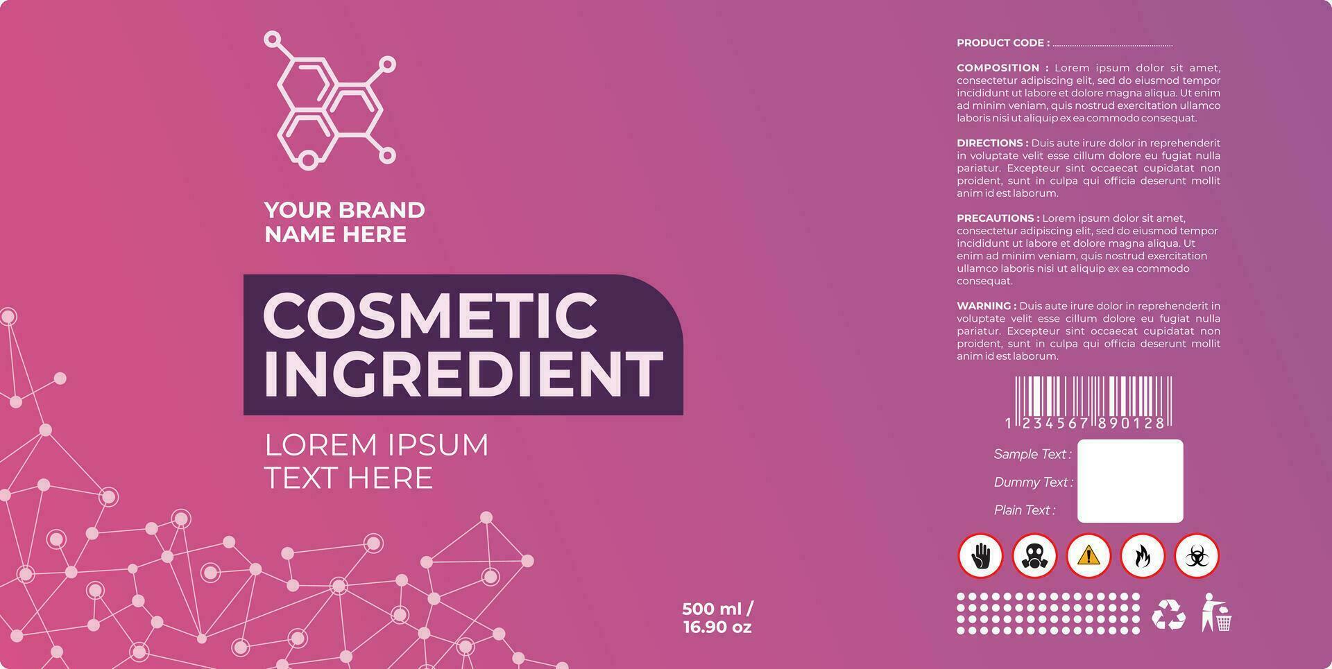 Cosmetic Ingredients Label Design, Raw Material Product, Cosmetic Grade Label Design, Cleaner Packaging, Cosmetic Packaging and Pharmaceutical Label Design Illustration Vector Template