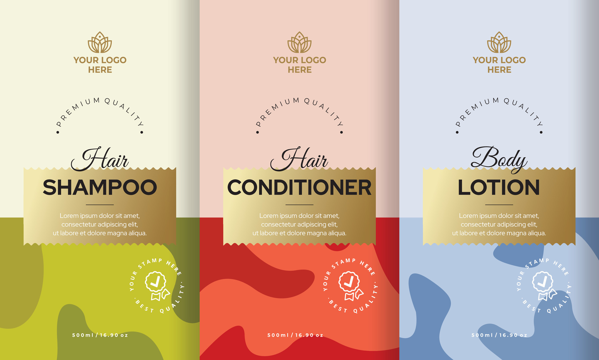 Shampoo label design, Conditioner Label Design, Body Lotion Label