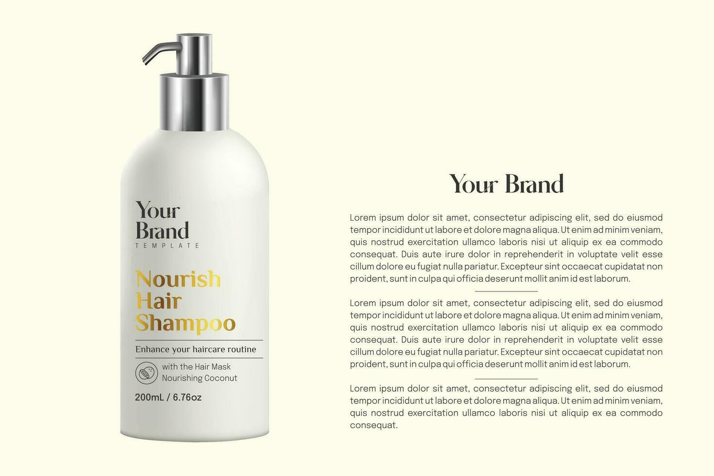 Packaging products Hair Care design, shampoo bottle templates with text, catalog page, brochure page, Vector editable file minimal design