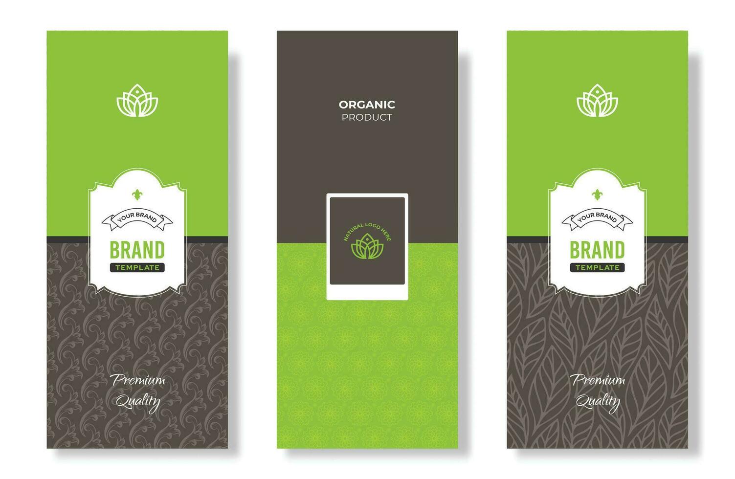 Label pattern for spice food packaging, cosmetics, beauty products, organic food and healthy food with leaves and flowers, dry fruit packaging, green label packaging design template illustration vector