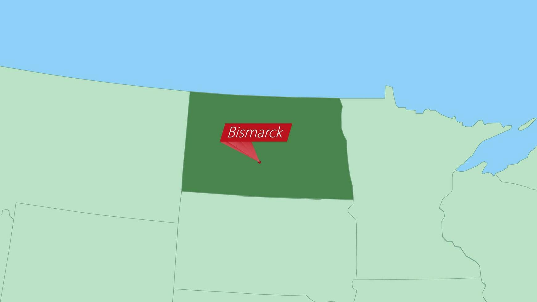 Map of North Dakota with pin of country capital. vector