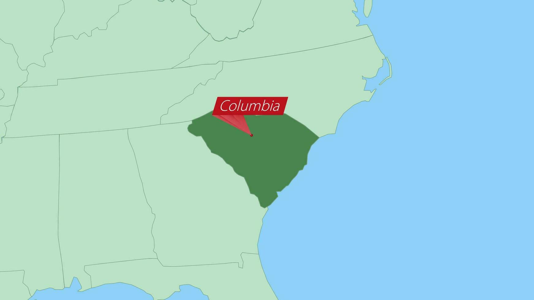 mapa de sur carolina con alfiler de país capital. vector