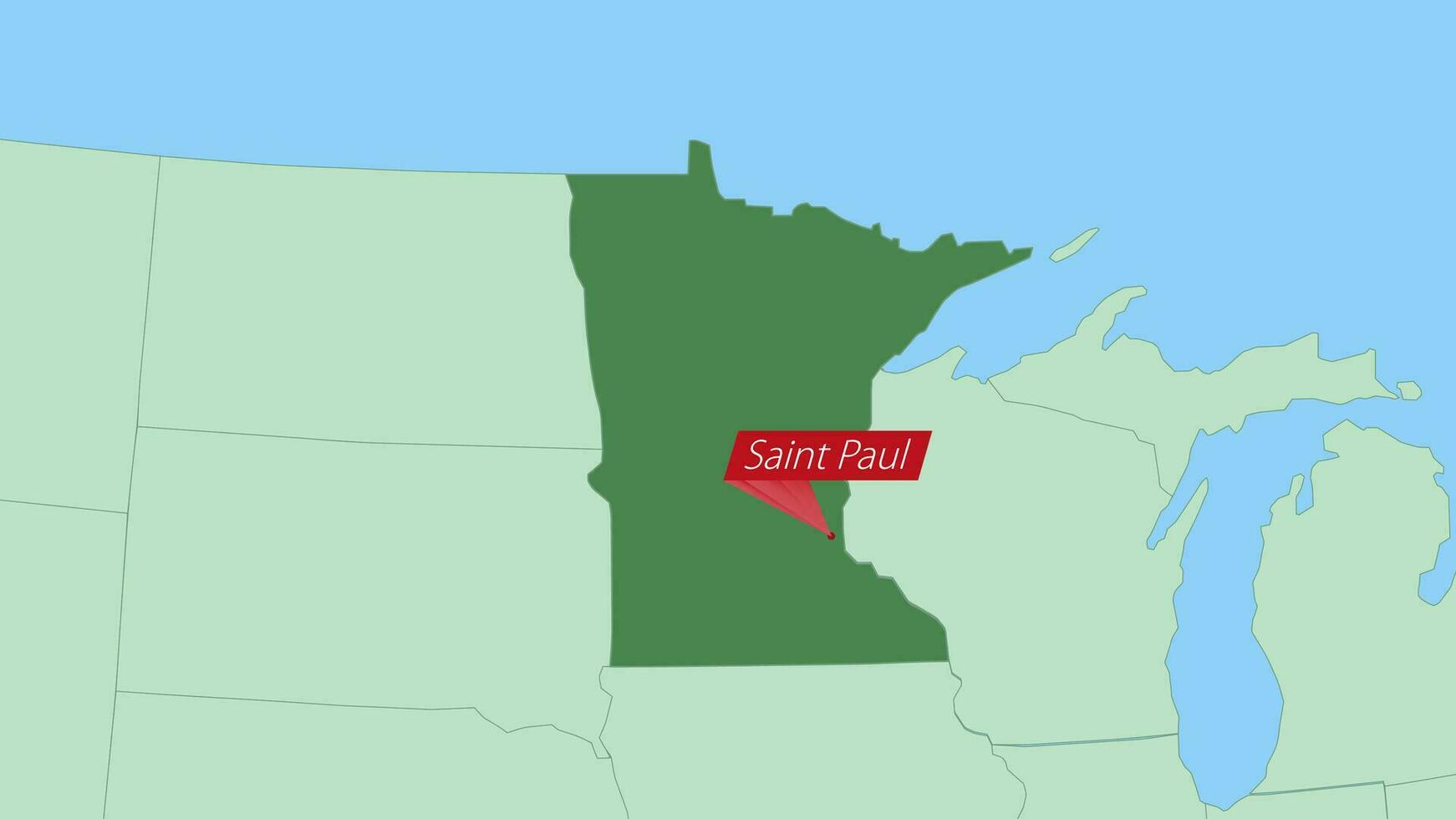 Map of Minnesota with pin of country capital. vector