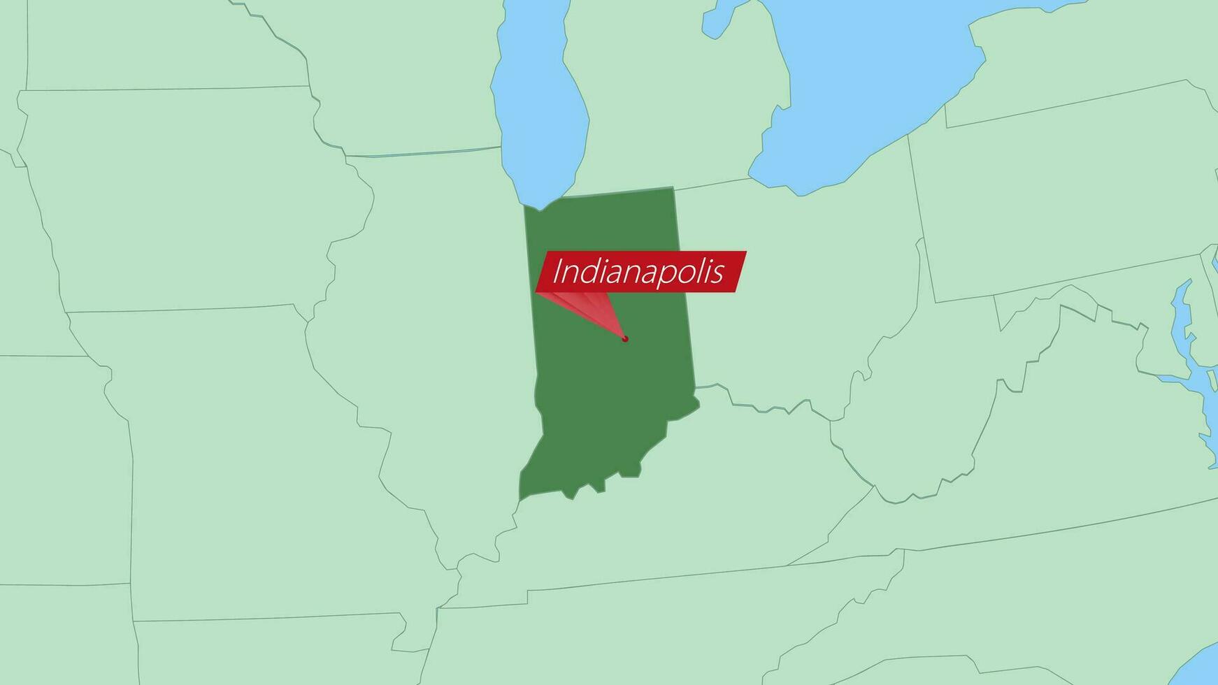 mapa de Indiana con alfiler de país capital. vector