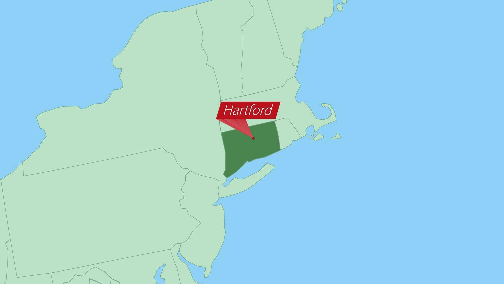 mapa de Connecticut con alfiler de país capital. vector