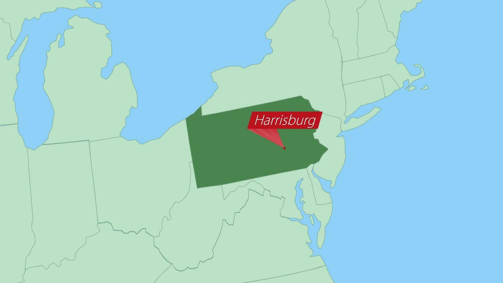 Map of Pennsylvania with pin of country capital. vector