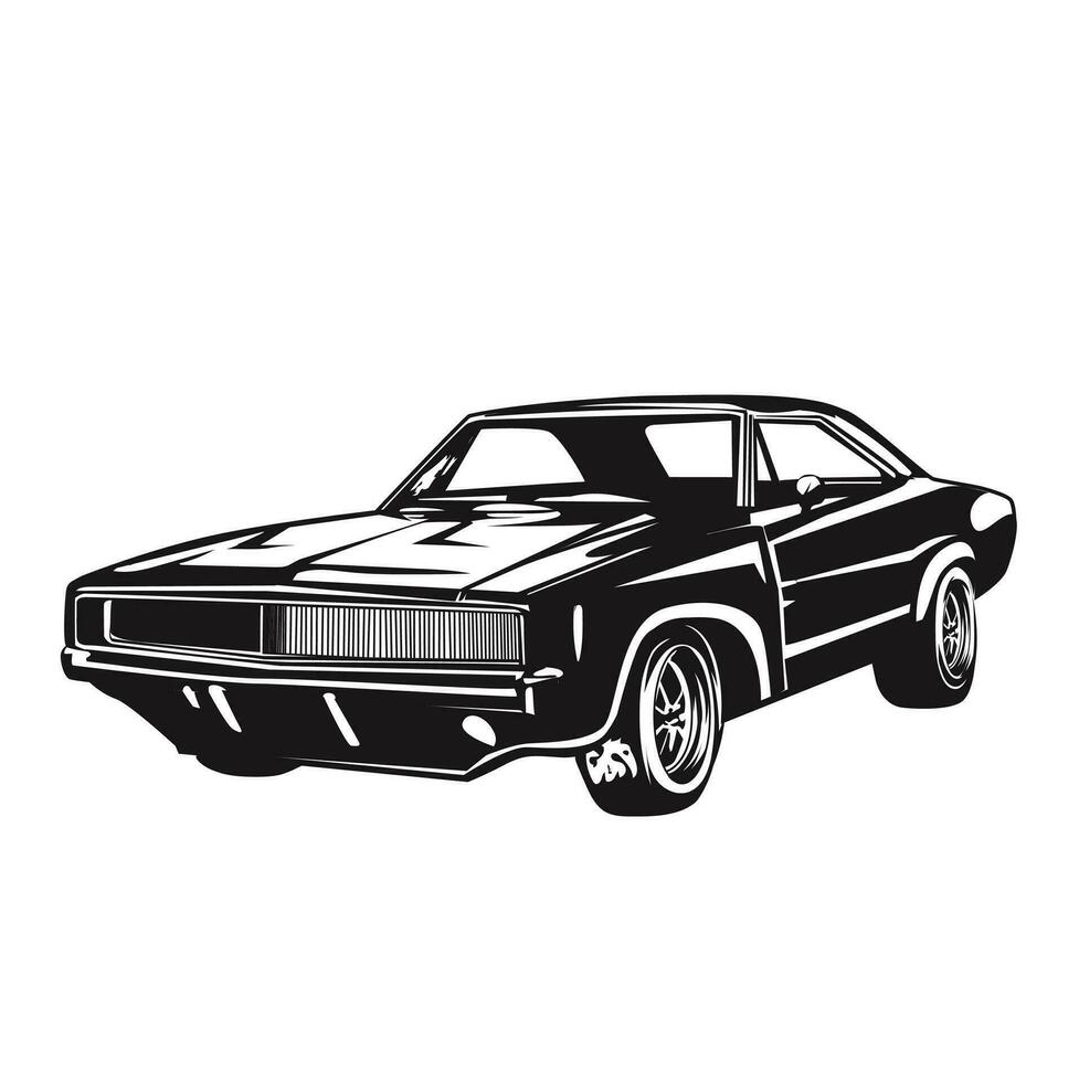 retro Clásico Deportes coche vector ilustración negro y blanco