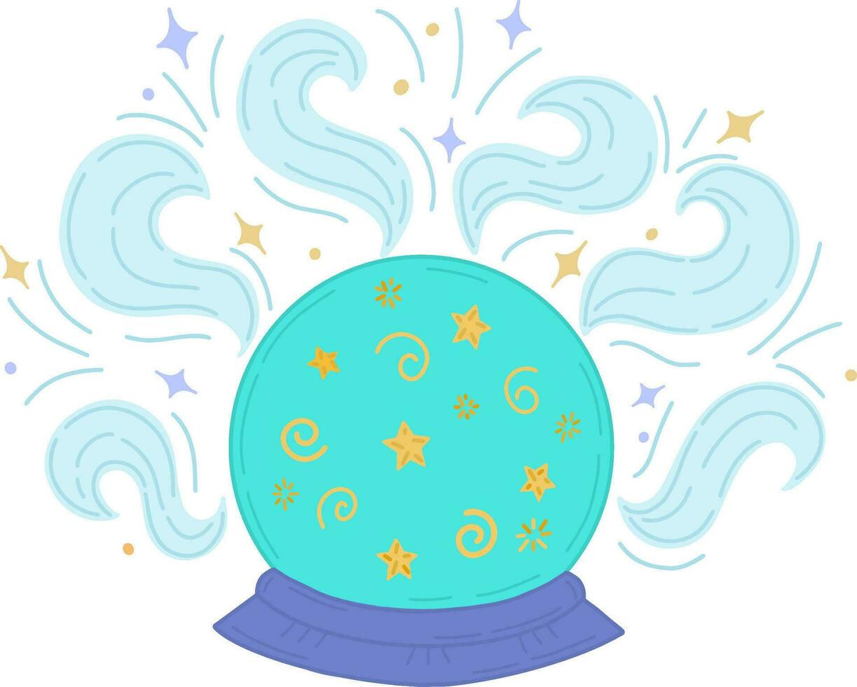 un magia cristal pelota con estrellas. vector ilustración de un místico cristal pelota. magia recopilación, símbolo, talismán, antiguo estilo, boho vector ilustración destacado en un blanco antecedentes.