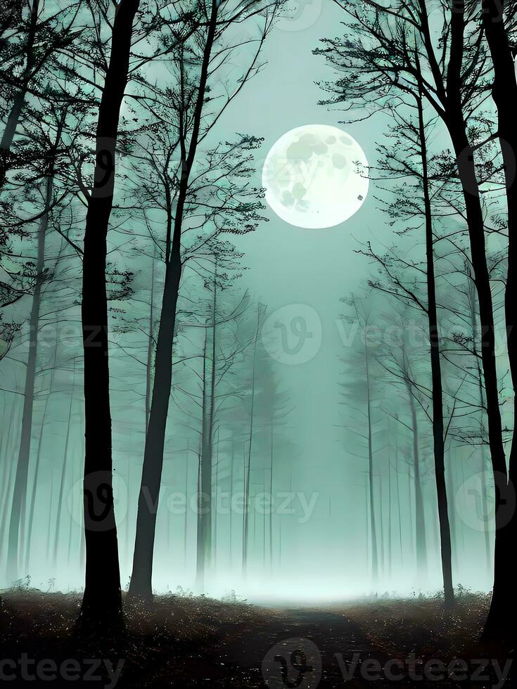 View Of Mysterious Forest At Night. Generative AI photo