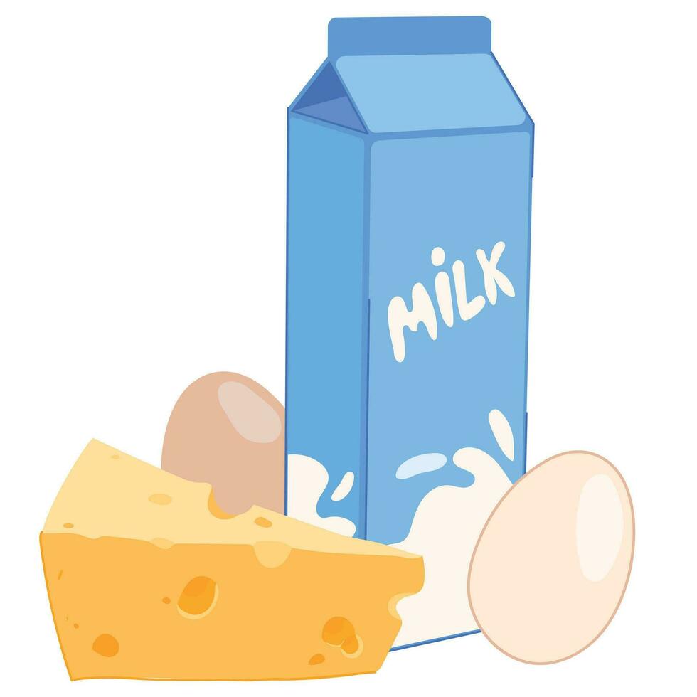 Set of protein products. Milk, eggs, cheese. vector illustration in flat style. Products for the keto diet on a white background.