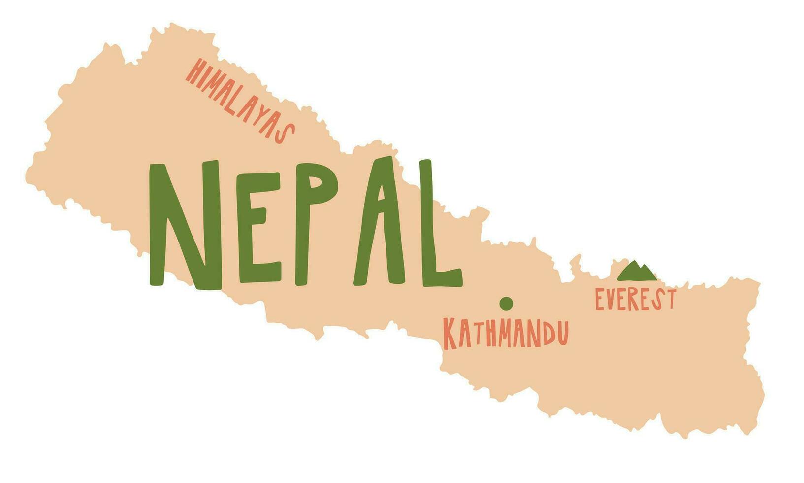 Map of Nepal. Political map of Nepal with capital Kathmandu marked. International borders are shown. Vector illustration, flat style.
