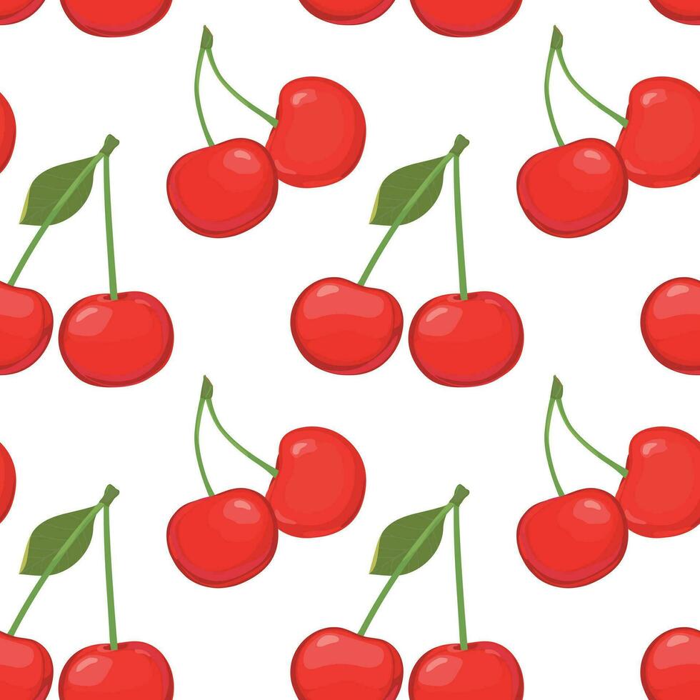 Seamless pattern with cherry on a white background. Flat style vector illustration for summer stylish design, wallpapers, packaging, textiles, fabrics.