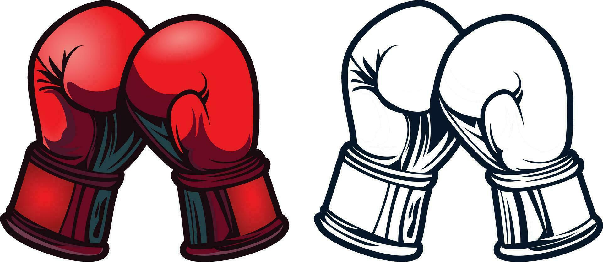 Boxing gloves vector illustration ,training gloves or bag gloves vector image, red fighting gloves colored and black and white line artwork stock vector